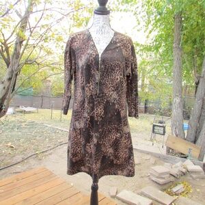 Robert Louis Leopard Print Long Sleeve Dress